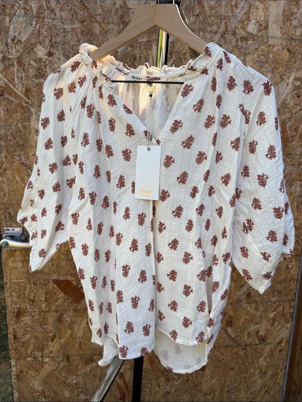 dylan Cream Peasant Tunic with Brown Floral Motif